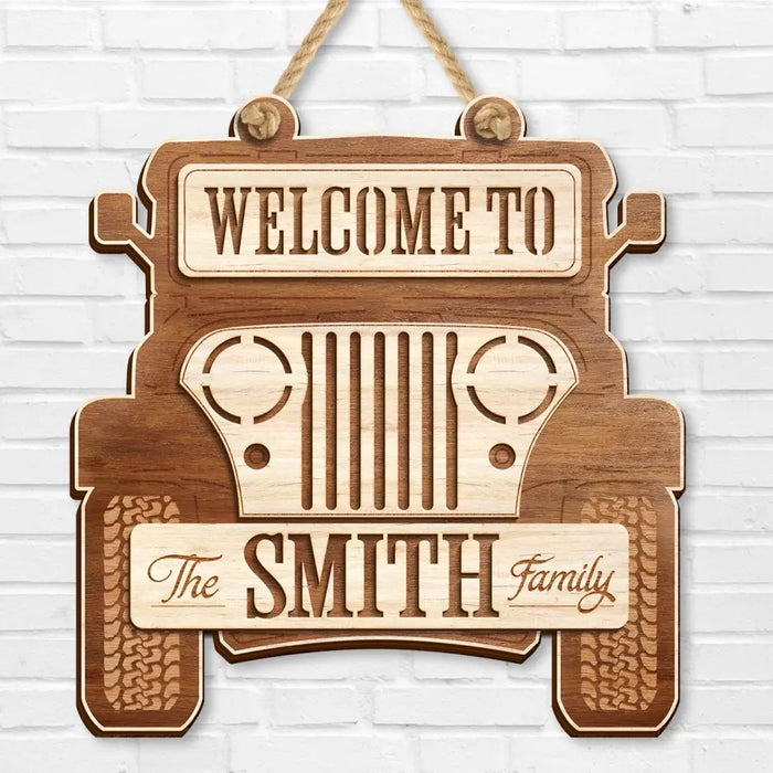 Custom Personalized Off-road Car 2 Layered Wooden Art - Door Sign Gift Idea For Family - Welcome To The Smith Family