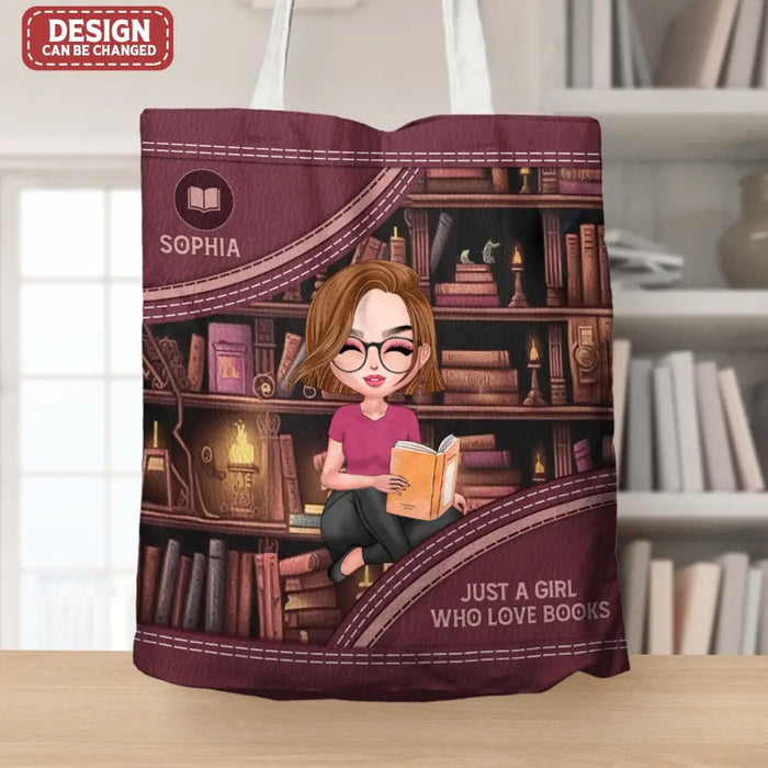 Custom Personalized Girl Reading Book Canvas Bag - Gift Idea For Reading Lover - Just A Girl Who Loves Books