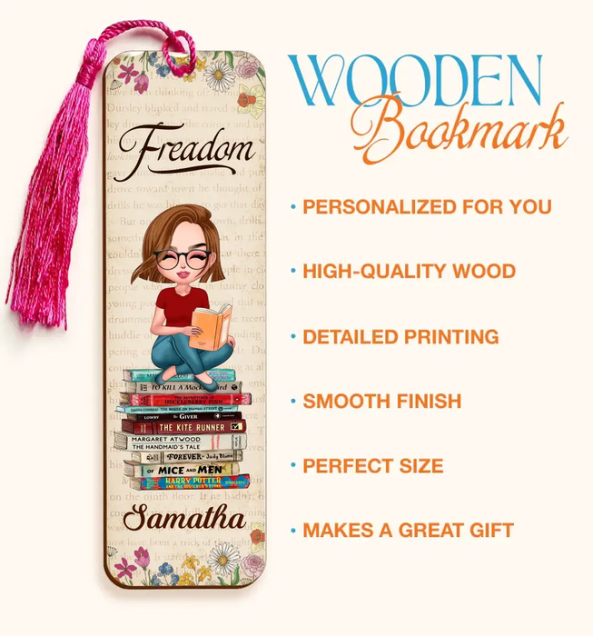 Personalized Reading Girl Wooden Bookmark - Gift Idea For Book Lover - Freadom