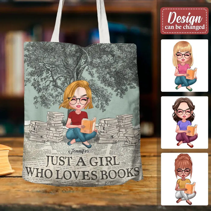 Custom Personalized Canvas Bag - Gift Idea For Book Lover - Just A Girl Who Loves Books