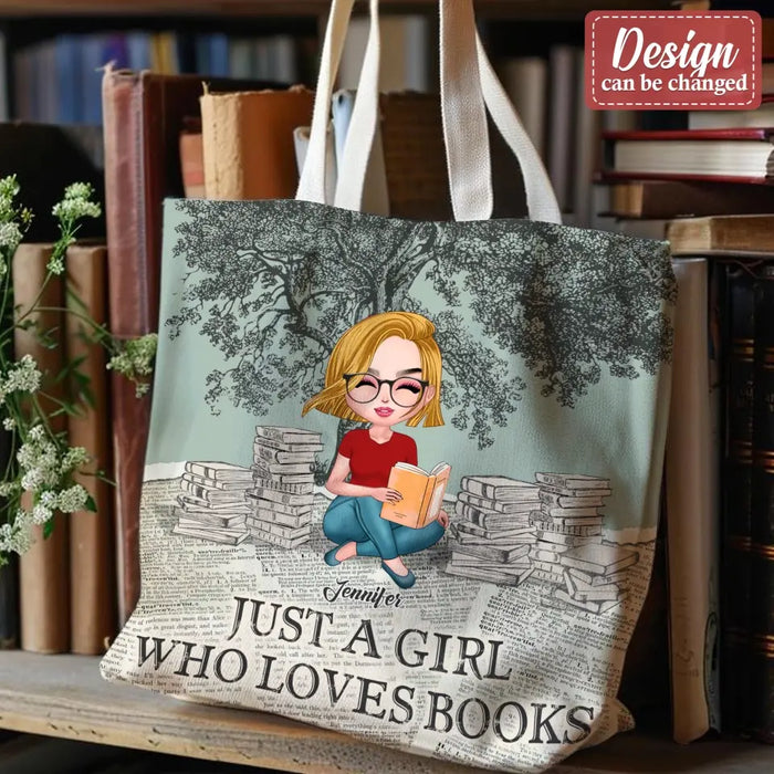 Custom Personalized Canvas Bag - Gift Idea For Book Lover - Just A Girl Who Loves Books