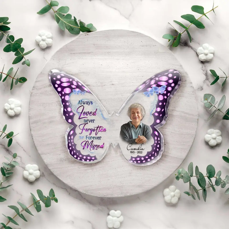 Personalized Memorial Photo Butterfly Acrylic Plaque - Memorial Gift Idea For Christmas - Always Loved Never Forgotten Forever Missed