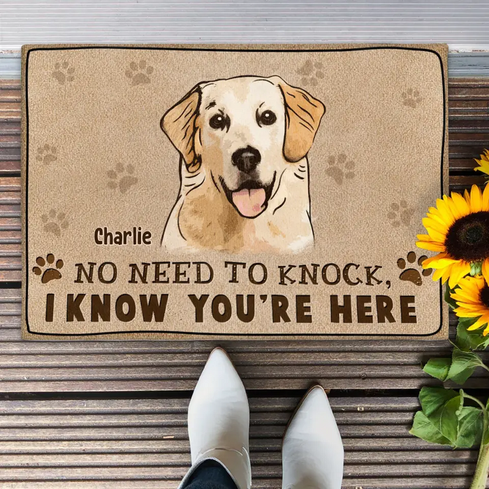 Custom Personalized Welcome Doormat - Upload Pet's Photos - Gift Idea For Dog Lover - No Need To Knock We Know You're Here