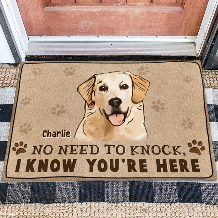 Custom Personalized Welcome Doormat - Upload Pet's Photos - Gift Idea For Dog Lover - No Need To Knock We Know You're Here