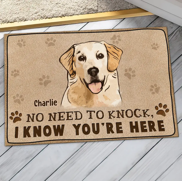 Custom Personalized Welcome Doormat - Upload Pet's Photos - Gift Idea For Dog Lover - No Need To Knock We Know You're Here