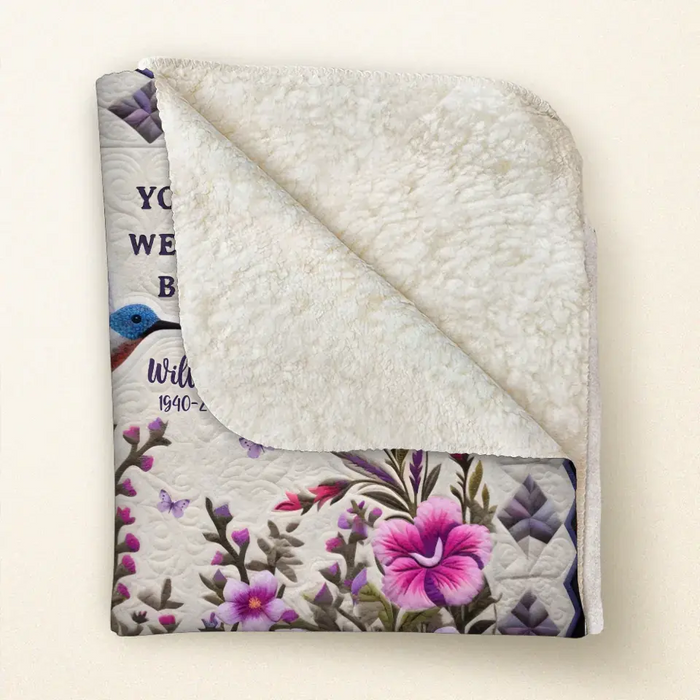 Personalized Hummingbird Memorial Fleece Throw Blanket/Quilt - Memorial Gift Idea For Family Member/Dad/Mom - Your Wings Were Ready But My Heart Was Not