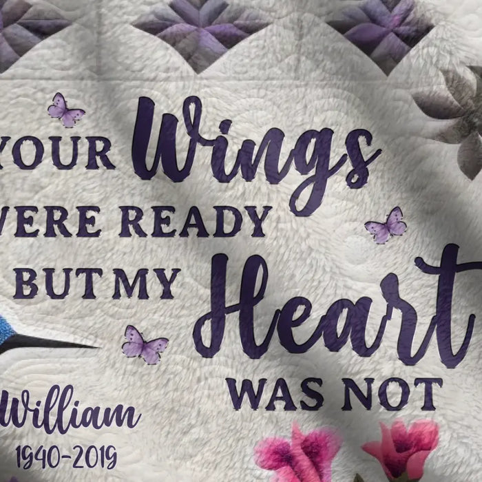 Personalized Hummingbird Memorial Fleece Throw Blanket/Quilt - Memorial Gift Idea For Family Member/Dad/Mom - Your Wings Were Ready But My Heart Was Not