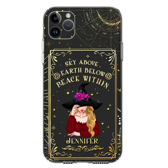 Custom Personalized Witch Tarrot Card Phone Case - Gift Idea For Witch/ Tarrot Lover - Sky Above Earth Below Peace Within - Case For iPhone/ Samsung