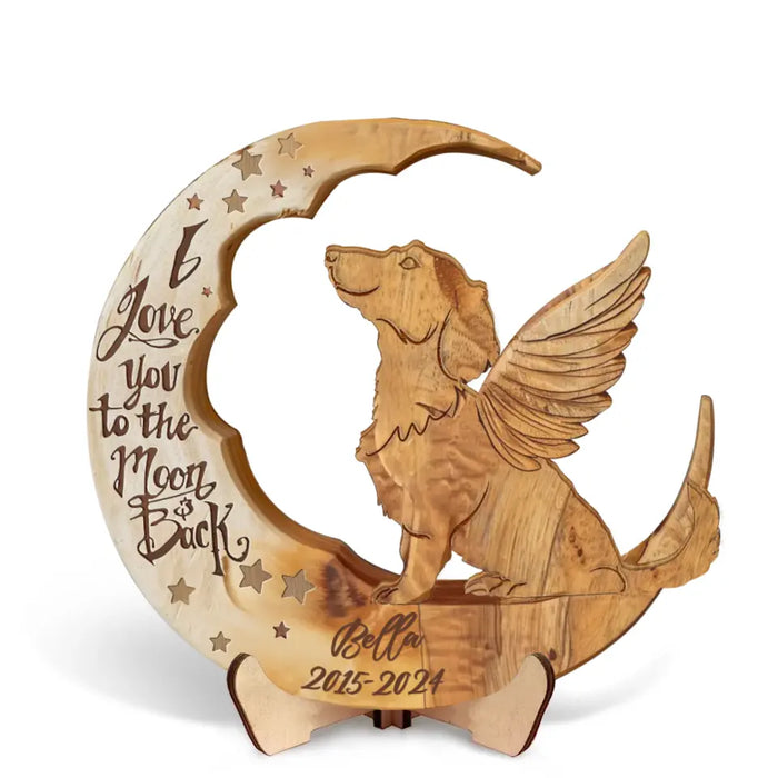 Personalized Dachshund Moon 2 Layered Wooden Art - Memorial Gift Idea For Dog Mom/Dog Dad - I Love You To The Moon & Back