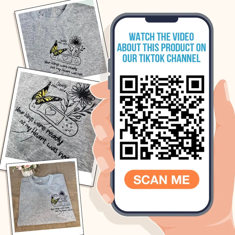 Personalized Memorial Butterfly Embroidered T-Shirt/Sweater/Hoodie - Memorial Gift for Mother's Day/Father's Day - Your Wings Were Ready But My Heart Was Not