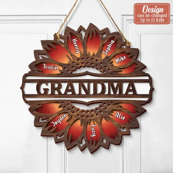 Personalized Sunflower Fall 2 Layered Wooden Art - Up to 12 Kids - Gift Idea For Mom Grandma