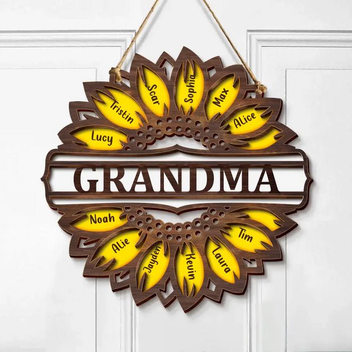 Personalized Sunflower Fall 2 Layered Wooden Art - Up to 12 Kids - Gift Idea For Mom Grandma