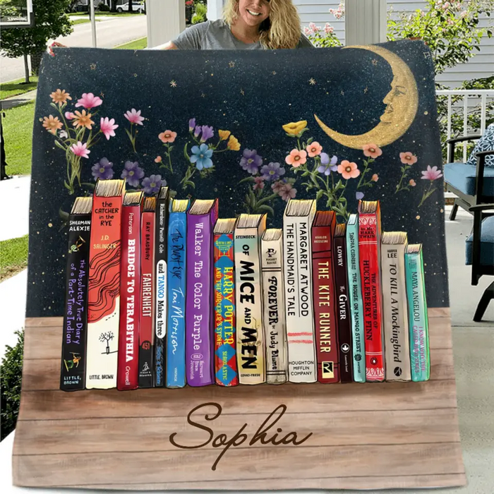 Personalized Reading Girl Quilt/Fleece Throw Blanket - Gift Idea For Book Lover