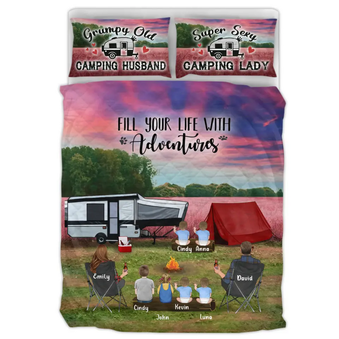 Personalized Camping Quilt Bed Sets - Gift Idea For Couple, Camping Lovers, Family - Option 6 Kids   - Fill Your Life With Adventures