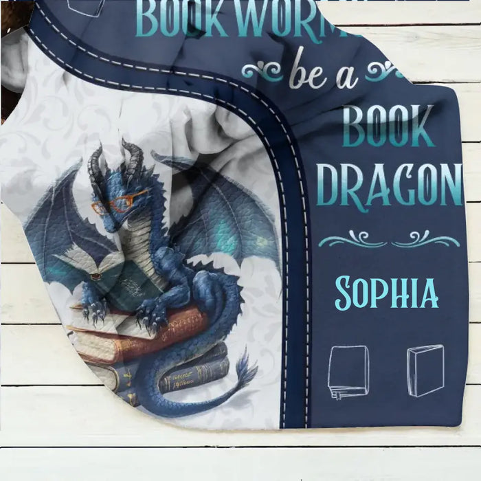 Personalized Book Dragon Quilt/Fleece Throw Blanket - Gift Idea For Book Lover - In A World Of Book Worms Be A Book Dragon