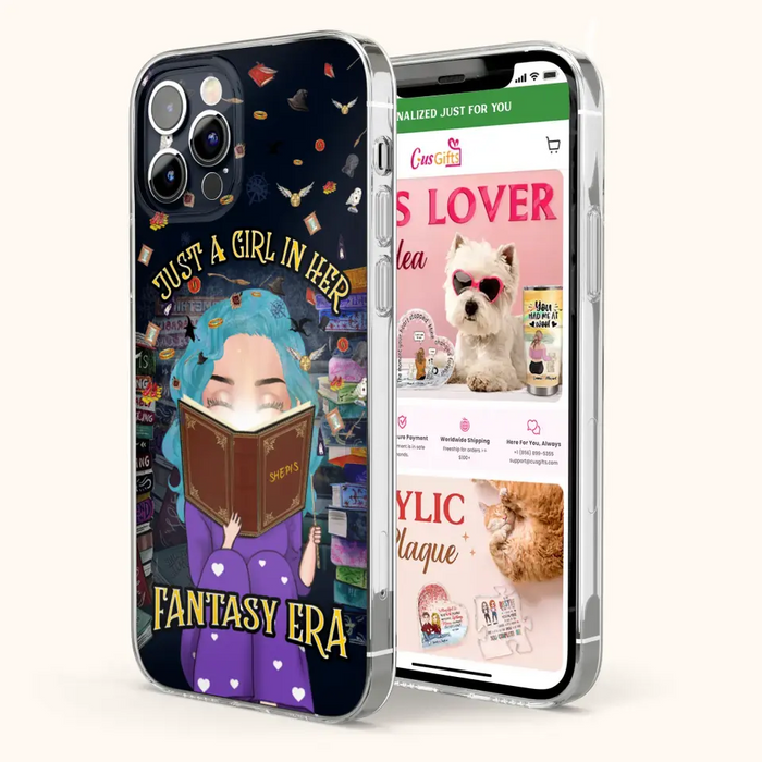 Custom Personalized Reading Book Phone Case - Gift Idea For Book Lovers - Just A Girl In Her Fantasy Era - Case For iPhone/ Samsung