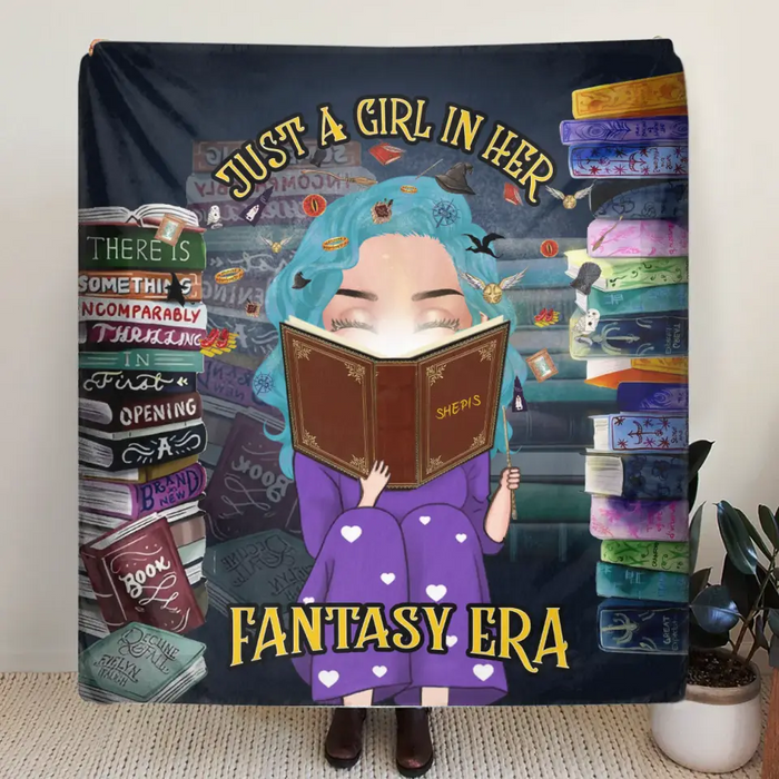 Personalized Reading Book Quilt/Fleece Throw Blanket - Gift Idea For Books Lover - Just A Girl In Her Fantasy Era