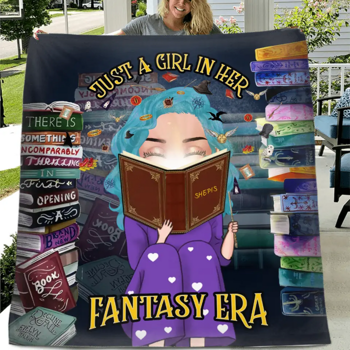 Personalized Reading Book Quilt/Fleece Throw Blanket - Gift Idea For Books Lover - Just A Girl In Her Fantasy Era