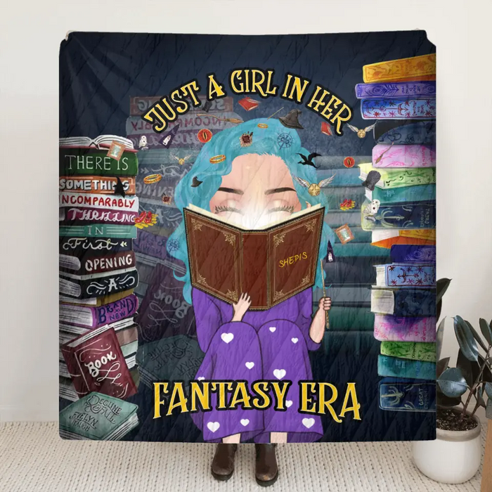 Personalized Reading Book Quilt/Fleece Throw Blanket - Gift Idea For Books Lover - Just A Girl In Her Fantasy Era