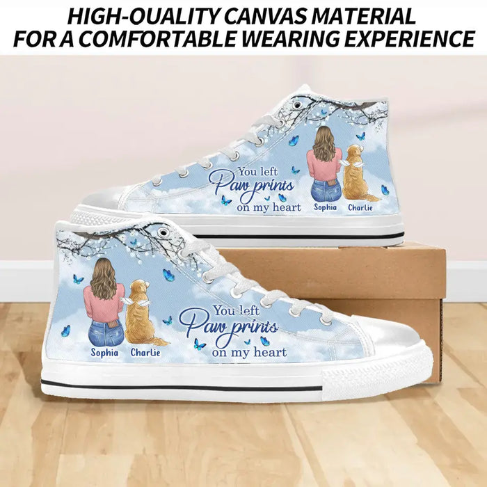 Custom Personalized Memorial Pet High Top Canvas Shoes - Memorial Gift Idea For Dog/ Cat/ Rabbit Lover - You Left Paw Prints On My Heart