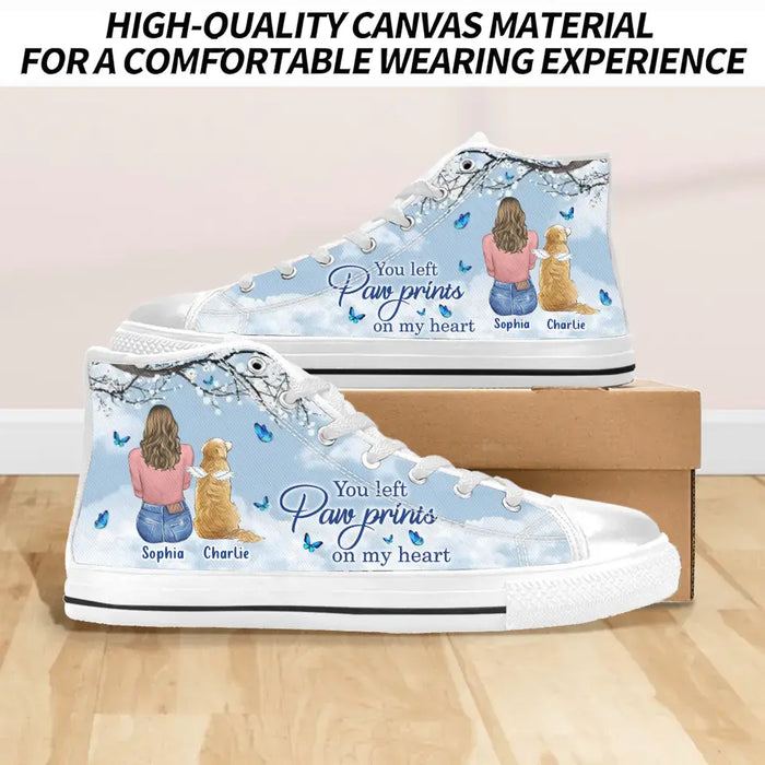 Custom Personalized Memorial Pet High Top Canvas Shoes - Memorial Gift Idea For Dog/ Cat/ Rabbit Lover - You Left Paw Prints On My Heart