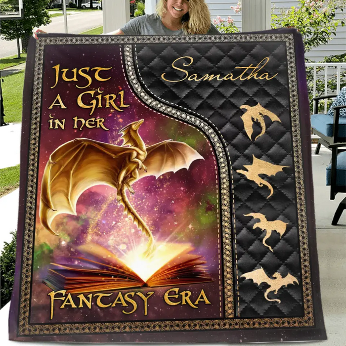 Personalized Fantasy Reading Book Quilt/Fleece Throw Blanket - Gift Idea For Books Lover - Just A Girl In Her Fantasy Era