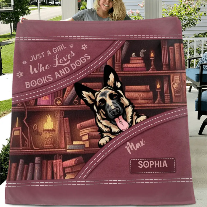 Personalized Dogs Fleece Throw Blanket/Quilt - Gift Idea For Dog Lovers - Just A Girl Who Loves Books And Dogs