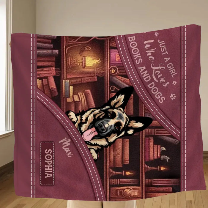 Personalized Dogs Fleece Throw Blanket/Quilt - Gift Idea For Dog Lovers - Just A Girl Who Loves Books And Dogs