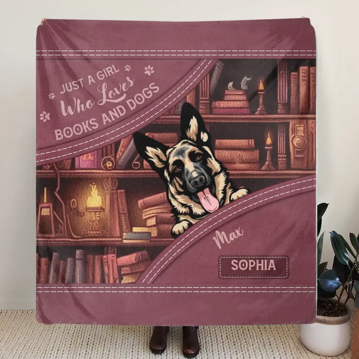 Personalized Dogs Fleece Throw Blanket/Quilt - Gift Idea For Dog Lovers - Just A Girl Who Loves Books And Dogs