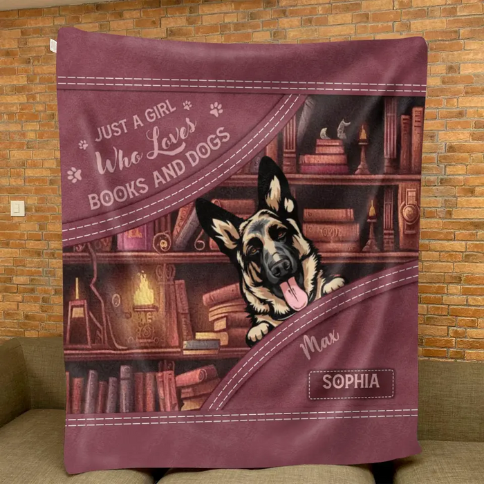 Personalized Dogs Fleece Throw Blanket/Quilt - Gift Idea For Dog Lovers - Just A Girl Who Loves Books And Dogs