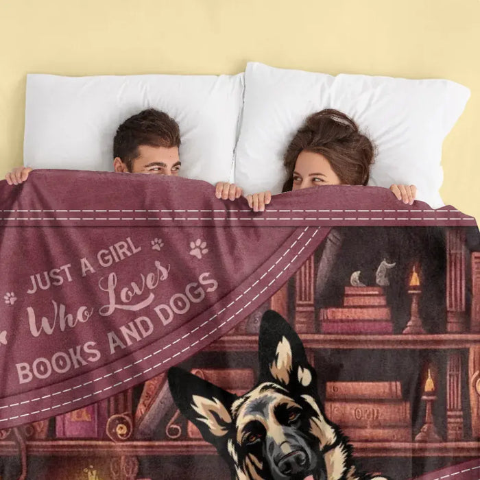 Personalized Dogs Fleece Throw Blanket/Quilt - Gift Idea For Dog Lovers - Just A Girl Who Loves Books And Dogs