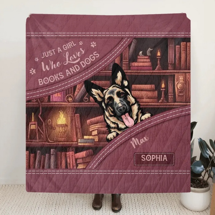 Personalized Dogs Fleece Throw Blanket/Quilt - Gift Idea For Dog Lovers - Just A Girl Who Loves Books And Dogs