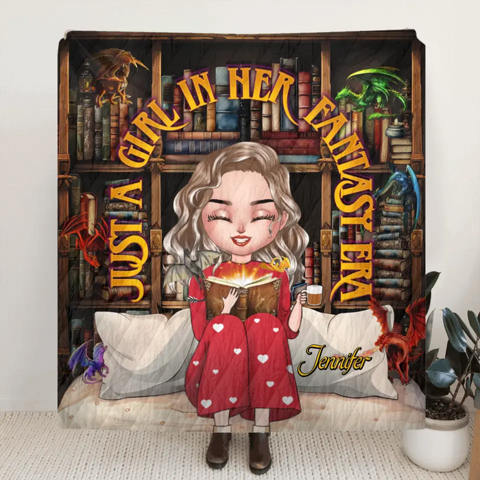 Personalized Fantasy Reading Book Quilt/Fleece Throw Blanket - Gift Idea For Book Lovers - Just A Girl In Her Fantasy Era
