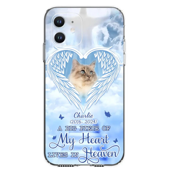 Custom Personalized Memorial Pet Phone Case - Upload Photo - Memorial Gift Idea For Pet Owner - A Big Piece Of My Heart Lives In Heaven - Case For iPhone/ Samsung