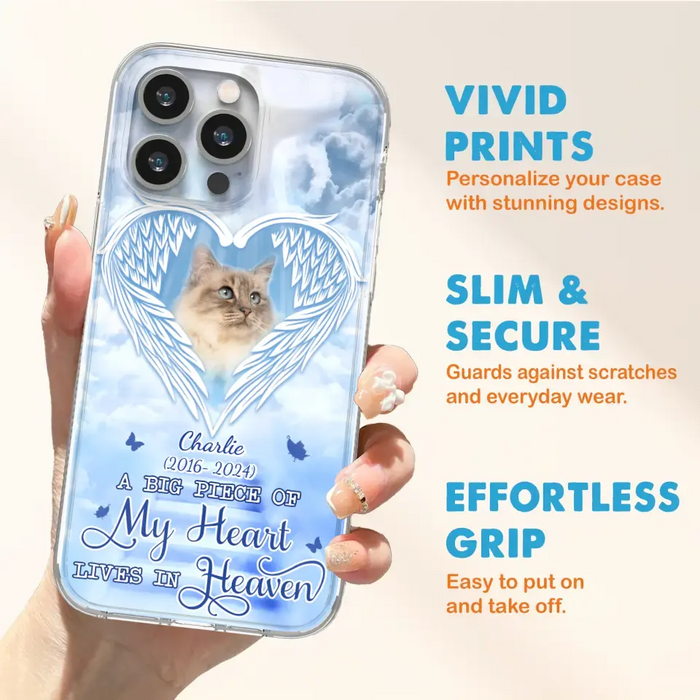 Custom Personalized Memorial Pet Phone Case - Upload Photo - Memorial Gift Idea For Pet Owner - A Big Piece Of My Heart Lives In Heaven - Case For iPhone/ Samsung