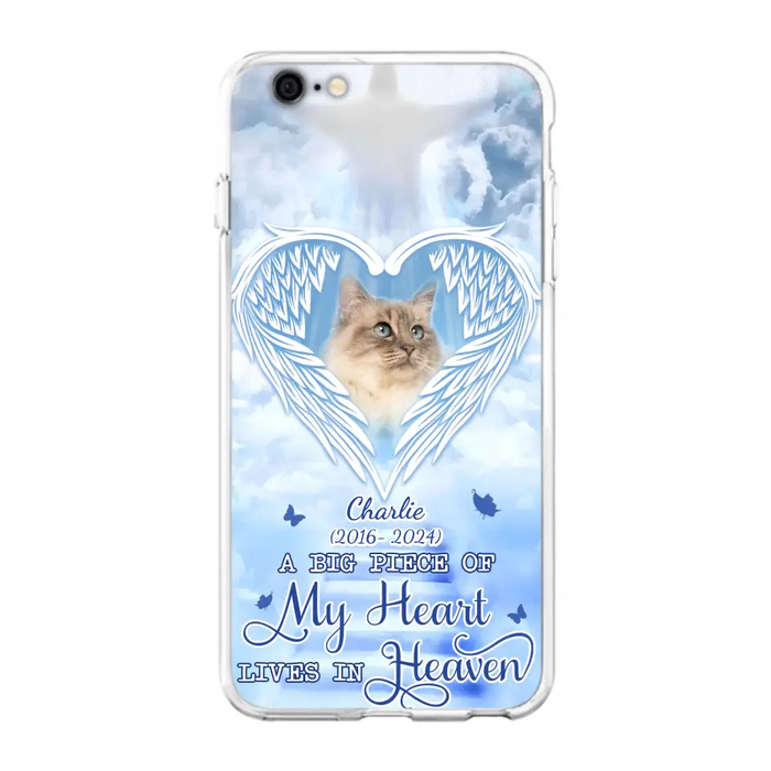 Custom Personalized Memorial Pet Phone Case - Upload Photo - Memorial Gift Idea For Pet Owner - A Big Piece Of My Heart Lives In Heaven - Case For iPhone/ Samsung