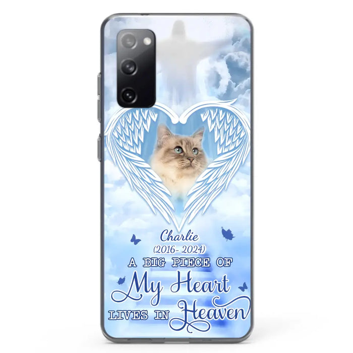 Custom Personalized Memorial Pet Phone Case - Upload Photo - Memorial Gift Idea For Pet Owner - A Big Piece Of My Heart Lives In Heaven - Case For iPhone/ Samsung