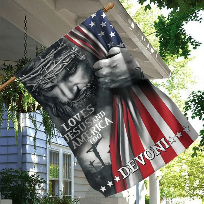 Custom Personalized Patriotic Christian Flag - Independence Day Gift - Loves Jesus and America Too