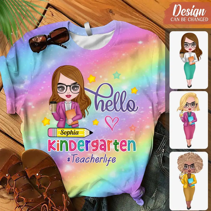 Personalized Teacherlife AOP T-shirt - Gift Idea For Teacher - Hello Kindergarten