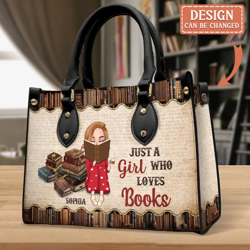 Personalized Reading Leather Handbag With Long Straps - Gift Idea For Reading Lover/Birthday - Just A Girl Who Loves Books