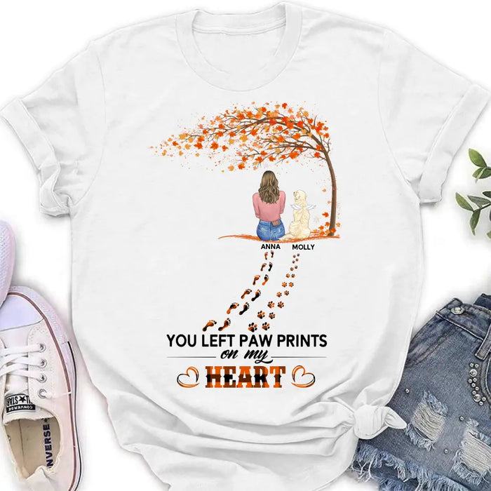 Personalized Memorial Paw Prints Shirt/Hoodie - Memorial Gift For Pet Lover - Up to 6 Dogs/Cats/Rabbits - Never Walk Alone