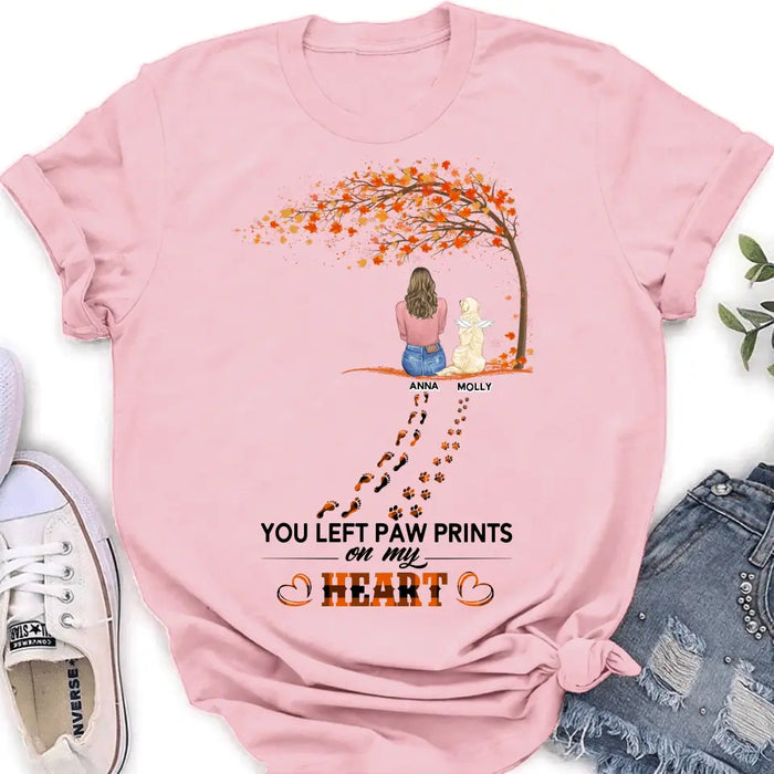 Personalized Memorial Paw Prints Shirt/Hoodie - Memorial Gift For Pet Lover - Up to 6 Dogs/Cats/Rabbits - Never Walk Alone