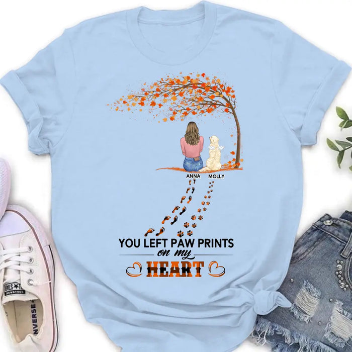 Personalized Memorial Paw Prints Shirt/Hoodie - Memorial Gift For Pet Lover - Up to 6 Dogs/Cats/Rabbits - Never Walk Alone