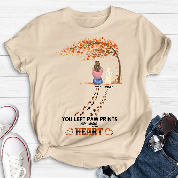 Personalized Memorial Paw Prints Shirt/Hoodie - Memorial Gift For Pet Lover - Up to 6 Dogs/Cats/Rabbits - Never Walk Alone