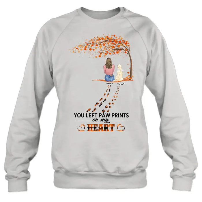 Personalized Memorial Paw Prints Shirt/Hoodie - Memorial Gift For Pet Lover - Up to 6 Dogs/Cats/Rabbits - Never Walk Alone