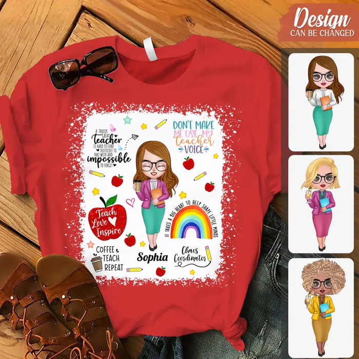 Personalized Teach Love Inspire Teacher AOP T-shirt - Gift Idea For Teacher