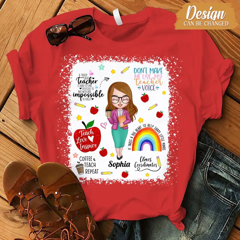 Personalized Teach Love Inspire Teacher AOP T-shirt - Gift Idea For Teacher