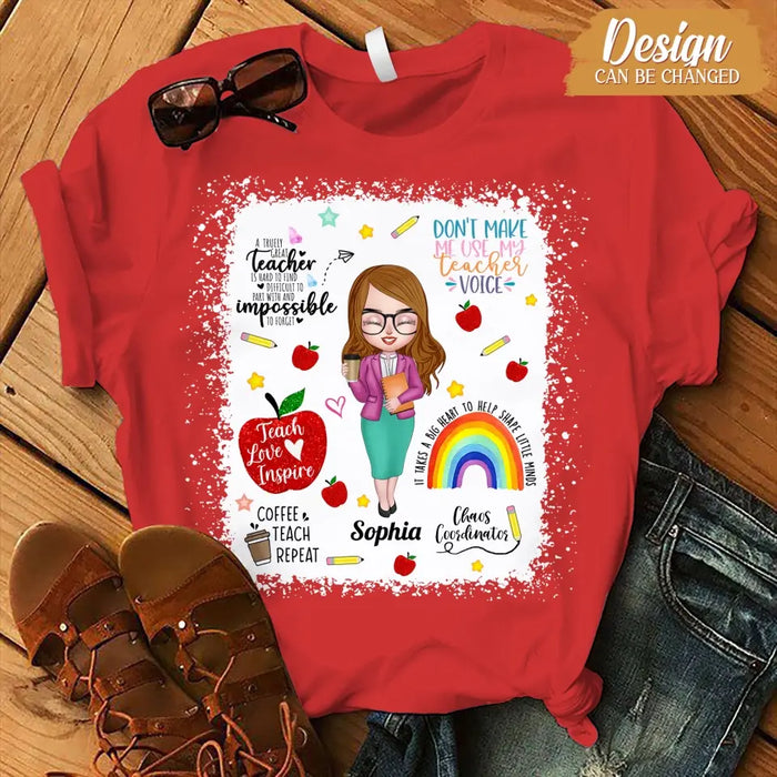 Personalized Teach Love Inspire Teacher AOP T-shirt - Gift Idea For Teacher