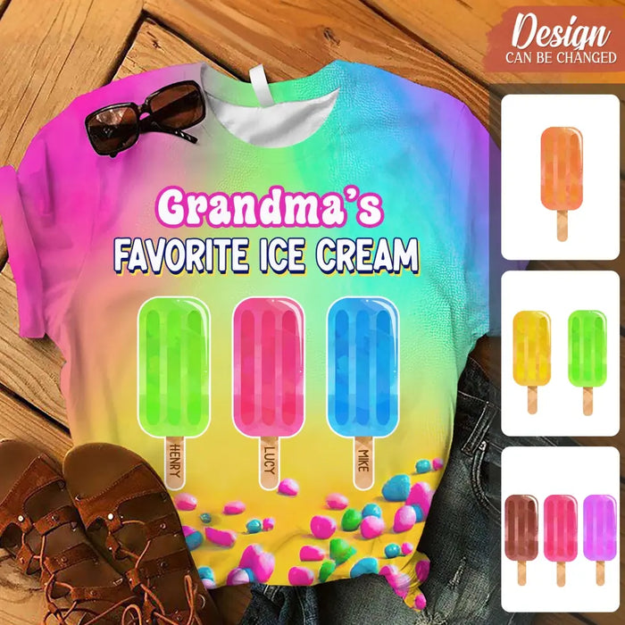Personalized Grandma's Favorite Ice Cream  AOP T-shirt - Gift Idea For Grandma/Mother - Up to 10 Kids