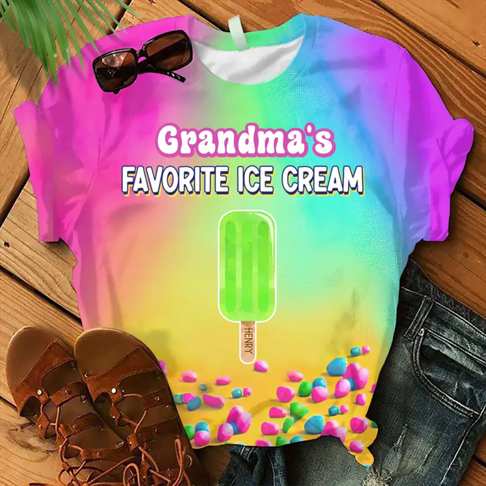 Personalized Grandma's Favorite Ice Cream  AOP T-shirt - Gift Idea For Grandma/Mother - Up to 10 Kids